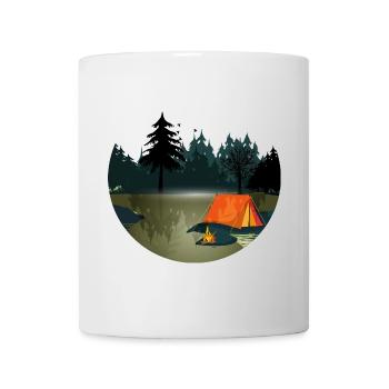 Zelt und Lagerfeuer im dunklen Wald - Tasse - Weiß - Vorne