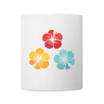 Hibiscus Trio – Vintage Flowers (Red, Yellow, Turquoise) - Mug - white - Front