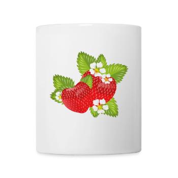 Strawberries surrounded by green leaves & blossoms - Mug - white - Front