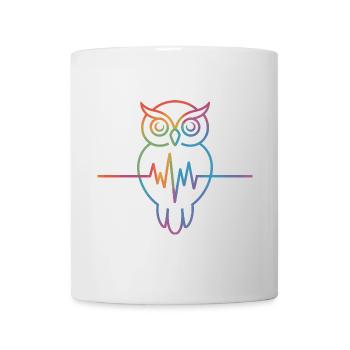 Regenbogen Eule Herzschlag Design - Tasse - Weiß - Vorne
