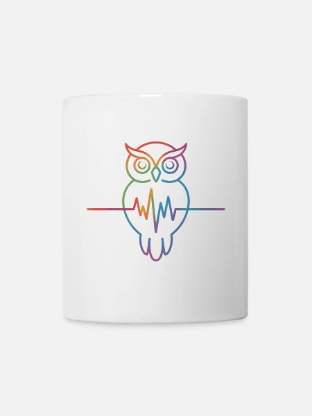 Regenbogen Eule Herzschlag Design - Tasse - Weiß