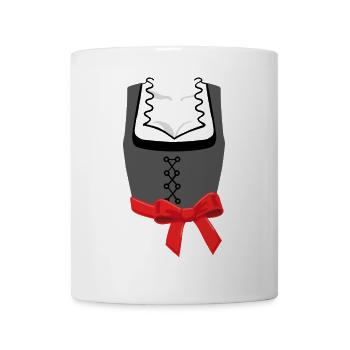 Bayerische Dirndl-Korsage mit roter Schleife links - Tasse - Weiß - Vorne