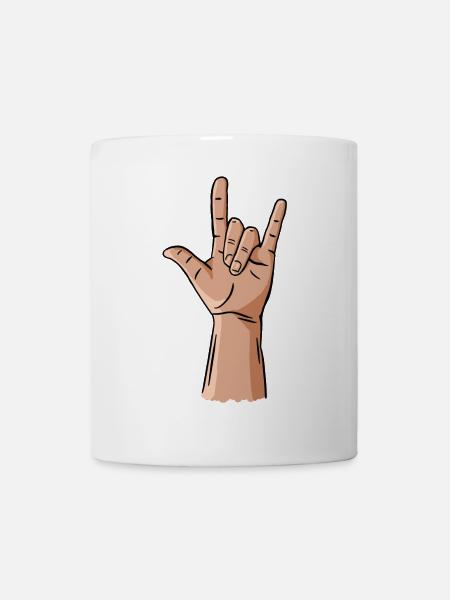 devil horns / rock and roll / metal hand gesture - Mug - white