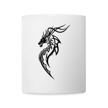 Fantasy Drache Line Art – Tribal Tattoo Stil - Tasse - Weiß - Vorne