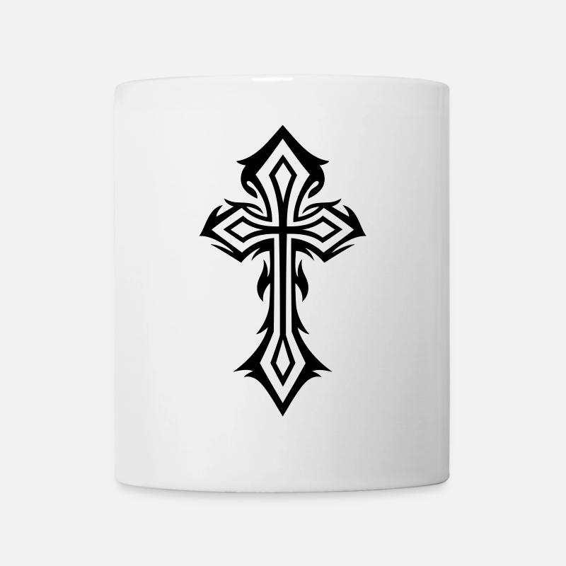 Cross, Crucifix, with thorns, gothic style. - Mug - white