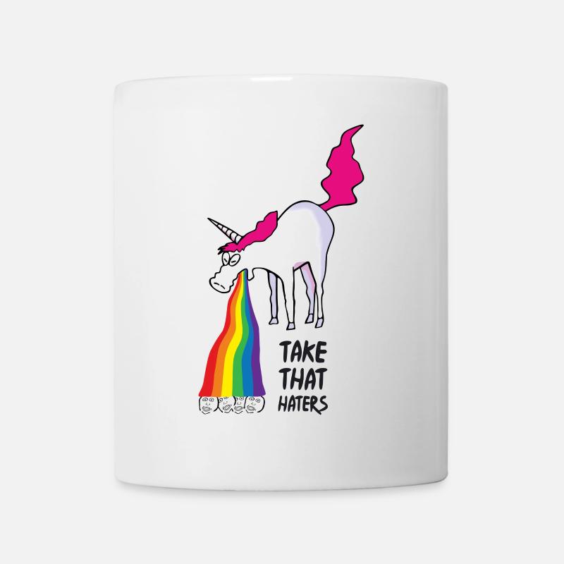 Unicorn vomiting rainbow - take that haters - Mug - white