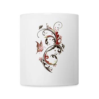 Blumenranke mit Schmetterling, rot und braun - Tasse - Weiß - Vorne