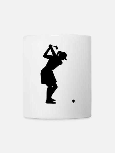 Golferin mit Golfball beim Abschlag - Tasse - Weiß