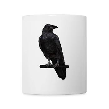 Schwarzer Rabe auf Ast - Realistische Illustration - Tasse - Weiß - Vorne