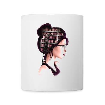 Starke Frau mit Wissen – Bücher im Kopf - Tasse - Weiß - Vorne