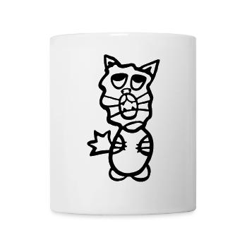 Katze cool und crazy mit Stencil - Silhouette - Tasse - Weiß - Vorne