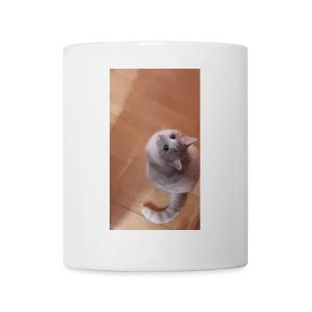 Katzenblick Neugier in Grau - Tasse - Weiß - Vorne