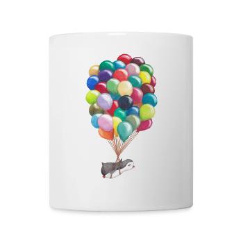 Pinguin fliegt mit Luftballons - Tasse - Weiß - Vorne