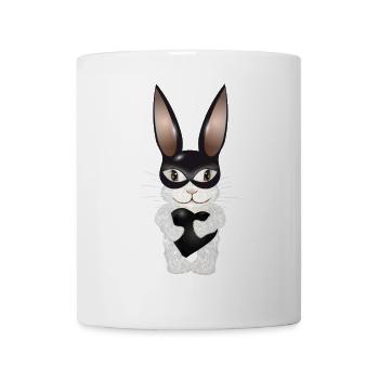 cute white rabbit with mask and heart - Mug - white - Front