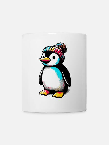 Pinguin mit winterlicher Wollmütze - Tasse - Weiß