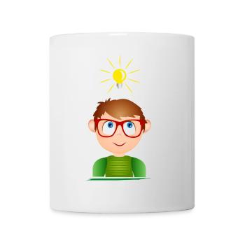 Boy with glasses and a glowing light bulb - Mug - white - Front
