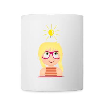 Mädchen mit Brille und einer leuchtenden Glühbirne - Tasse - Weiß - Vorne