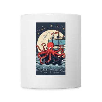 Pieuvre pirate en mer nocturne - Mug blanc - blanc - Devant
