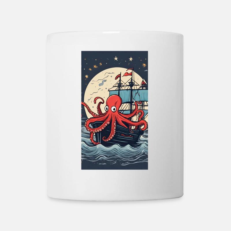 Pieuvre pirate en mer nocturne - Mug blanc - blanc