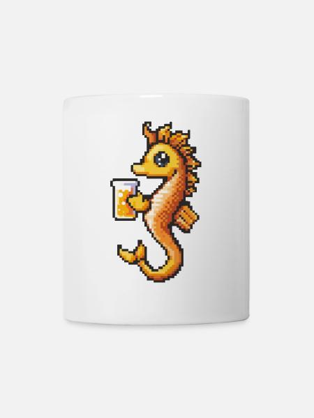 Seepferd Bier Pixel - Tasse - Weiß