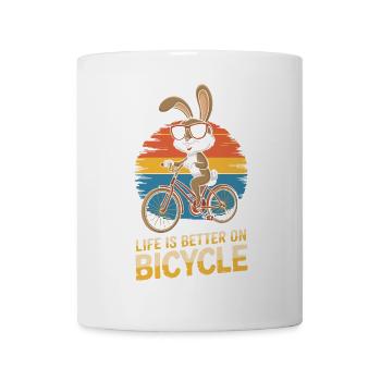 Verspielter Hase fährt Fahrrad mit Sonnenbrille - Tasse - Weiß - Vorne