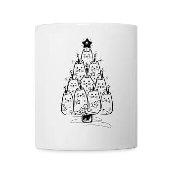 Arbre de Noël amusant fait de chats avec des bougies et des boules de Noël - Mug blanc - blanc - Devant