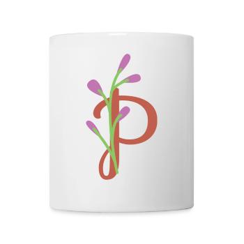 Eleganter Buchstabe 'P' mit Blumen - Tasse - Weiß - Vorne