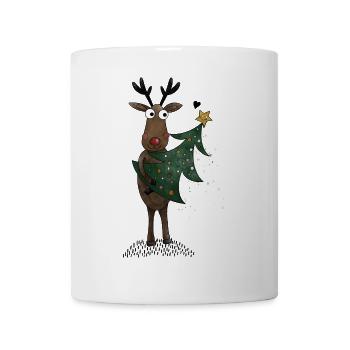 Reindeer with Christmas tree - Mug - white - Front