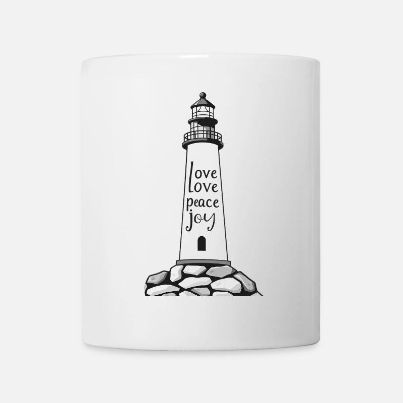 Leuchtturm mit Friedensbotschaft - Tasse - Weiß
