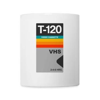 Autocollant rétro pour cassette vidéo VHS vintage T-120 - Mug blanc - blanc - Devant