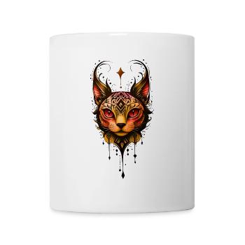 Ornamentale Eleganz: Porträt einer Katze. - Tasse - Weiß - Vorne