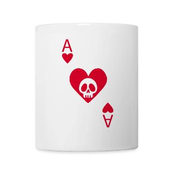 Totenkopf und Herz-Ass - Tasse - Weiß - Vorne