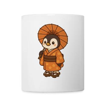 Eleganter Pinguin mit Schirm in japanischer  - Tasse - Weiß - Vorne