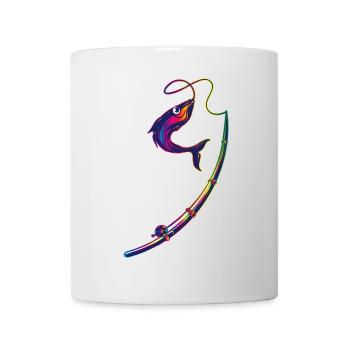 Bunter Fisch an Angelrute in Regenbogenfarben - Tasse - Weiß - Vorne