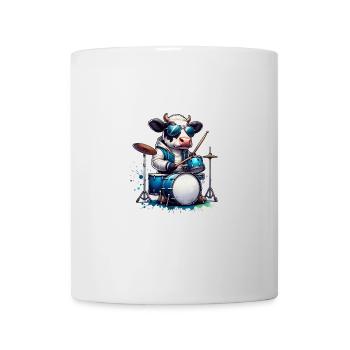 Drôle de vache jouant de la batterie dans un groupe - Mug blanc - blanc - Devant