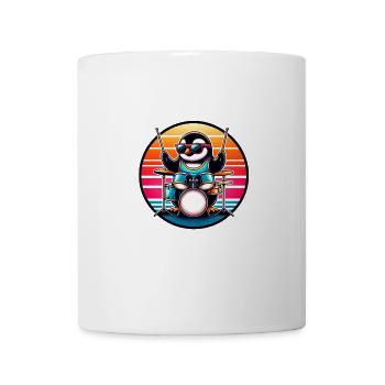Funny penguin plays drums and rock music - Mug - white - Front