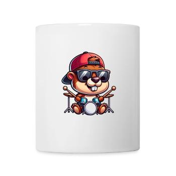 Cute Beaver Drummer Funny Animal - Mug - white - Front