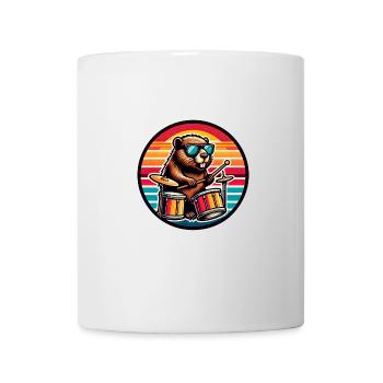 Retro Beaver Drummer with Drumsticks Rock Band - Mug - white - Front