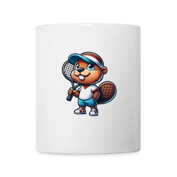 Drôle de tennis castor joueur de sport - Mug blanc - blanc - Devant