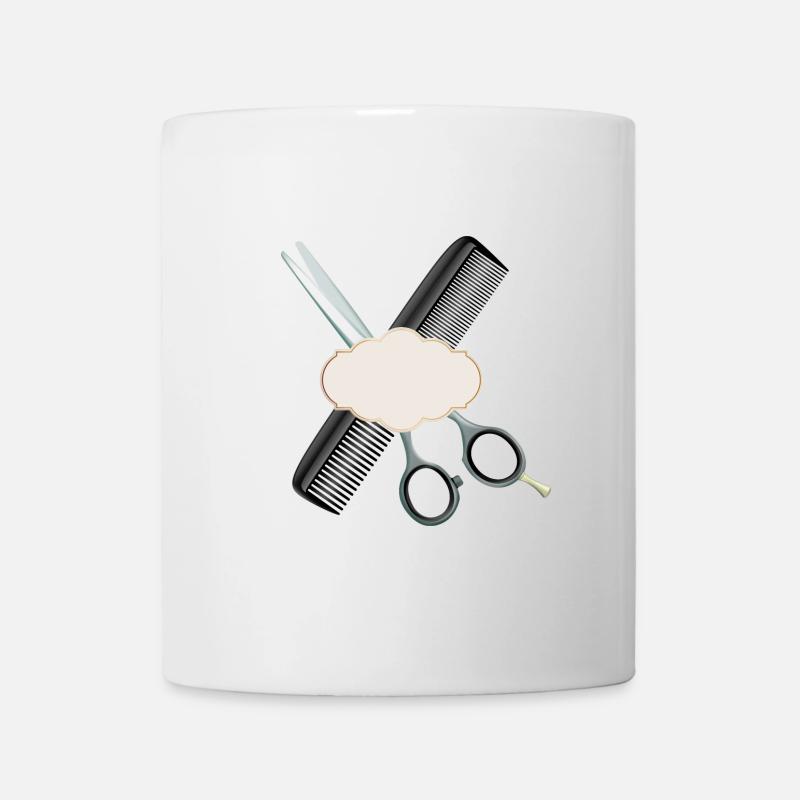 Hairdressing scissors with comb and label - Mug - white