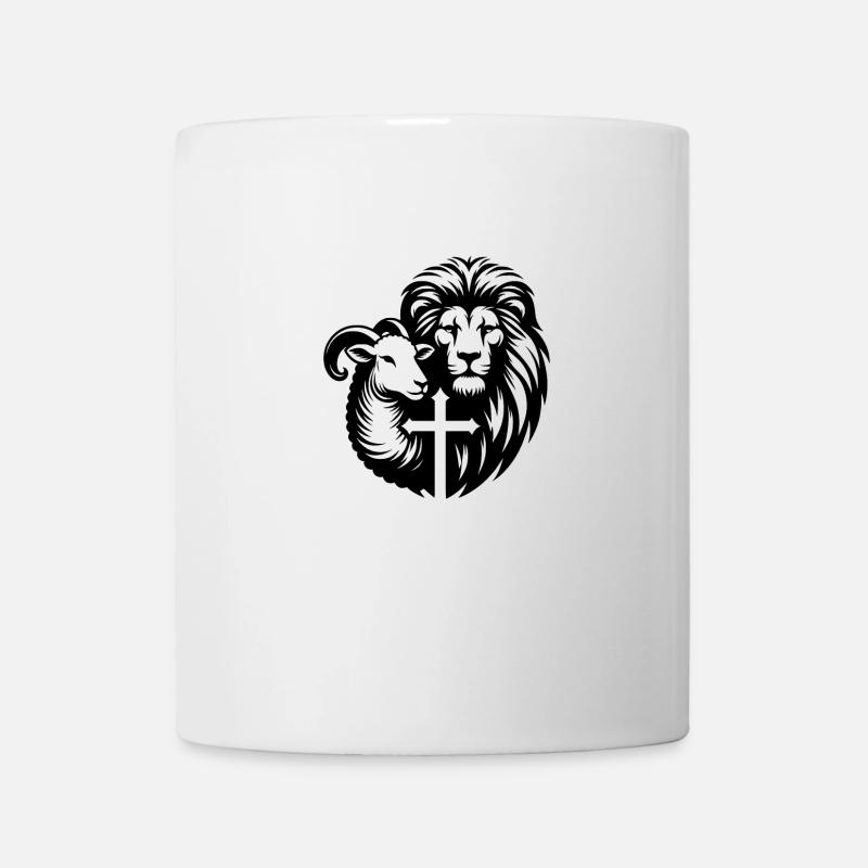 Christliche Kleidung Löwe und Lamm mit Kreuz - Tasse - Weiß