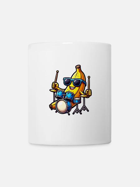 Funny banana drummer illustration - Mug - white