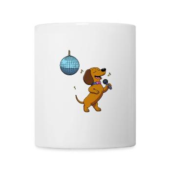 Hund Dackel Sänger Karaoke Discokugel Disco singt - Tasse - Weiß - Vorne