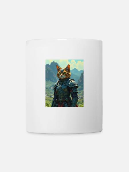 Chat guerrier en armure fantaisiste. - Mug blanc - blanc