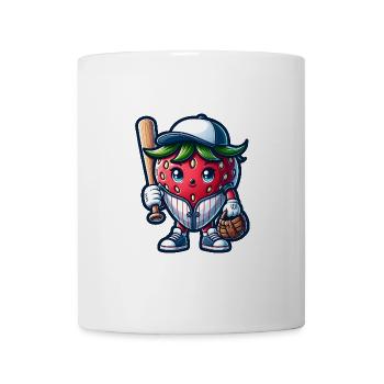 Strawberry Baseball Player Illustration with Bat - Mug - white - Front