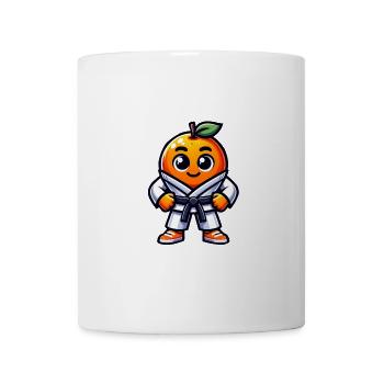 Karate Orange: Süße Frucht im Gi mit Schwarzgurt - Tasse - Weiß - Vorne