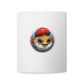 Drôle de poisson-globe avec casquette de baseball rouge - Mug blanc - blanc - Devant