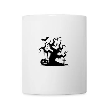 Halloween Spukbaum mit Kürbis und Fledermaus - Tasse - Weiß - Vorne