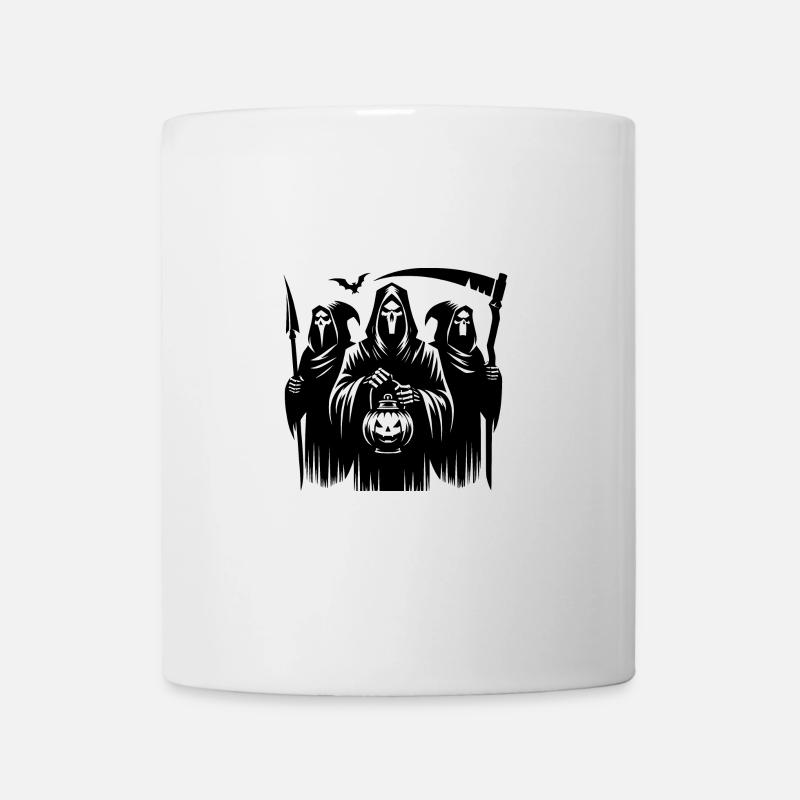 Groupe effrayant de faucheuse d’Halloween avec citrouille - Mug blanc - blanc