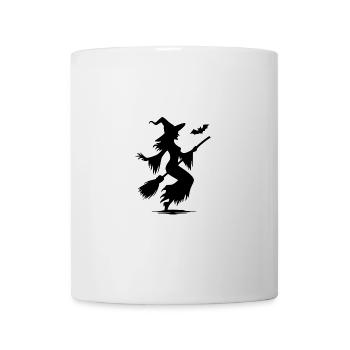 Gruselige Halloween Hexen mit Besen und Fledermaus - Tasse - Weiß - Vorne